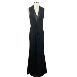 Adrianna Papell Women's Formal Dress Size 6 Black Sleeveless Tuxedo Evening Gown